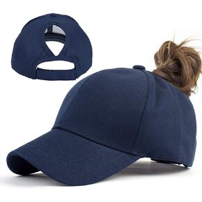 Woman-Ponytail-Baseball-Cap with Adjustable Fastener - Breathable Cotton Outdoor Summer Sun Hat for UV Protection