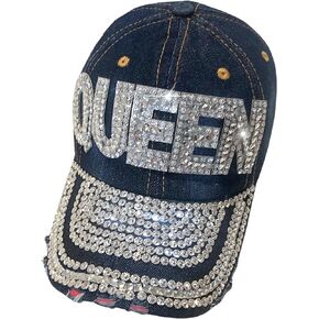 Popfizzy Bling Hats for Women, Fun Bedazzled Rhinestone Baseball Caps, Bejeweled Distressed Denim Hats, Bling Gifts for Women
