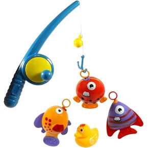 PowerTRC Baby Bath Toy Fishing Set | Hook and Reel Fishing Toy Bathtub, Pool Playset with a Fishing Rod, 3 Fishes & a Ducky for Kids Ages 3+