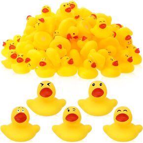 100 Pcs Rubber Ducks Mini Ducks Bulk Bath Toys Yellow Cruise Ducks Bathtub Toys Float Ducks Baby Shower for Car Bathtub Classroom Exchange Prizes Treat Supplies Goodie Bag Fillers(Classic)
