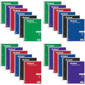 Oxford Spiral Notebooks, Bulk College Ruled Spiral Notebooks for School, 1-Subject, College Ruled Paper, 70 Lined Sheets, 24 per Pack, 3-Hole Punch, Colors May Vary (65021)