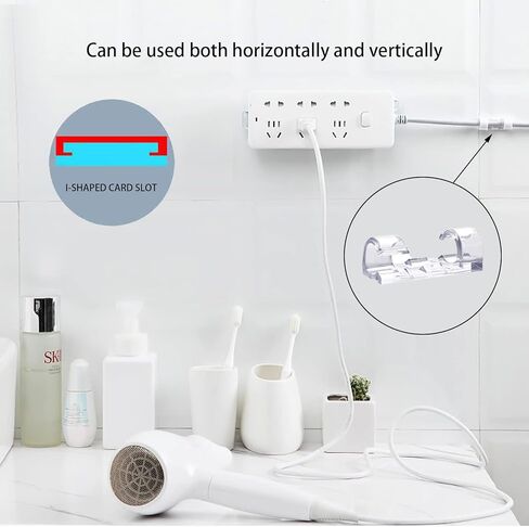 12 قطعة من حامل شريط الطاقة ذاتي اللصق، حامل شريط الطاقة مثبت على الحائط بدون ثقب مع 12 قطعة من مشابك تخزين الكابلات الشفافة لتخزين مقبس المنزل والمكتب (إجمالي 24 قطعة) in Kuwait