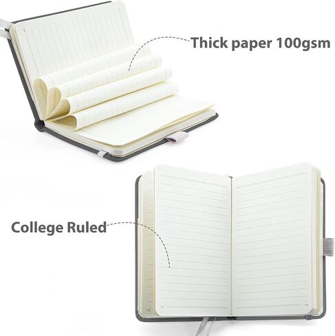 2 Pack Lined Classic Pocket Notebook Journal [ Leather Hard Cover ][ 100 gsm ] [ Ruled ] Premium Thick Paper with Inner Pocket 3.5"x 5.5" - Tan Gray in Saudi Arabia