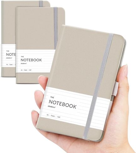 2 Pack Lined Classic Pocket Notebook Journal [ Leather Hard Cover ][ 100 gsm ] [ Ruled ] Premium Thick Paper with Inner Pocket 3.5"x 5.5" - Tan Gray in Saudi Arabia