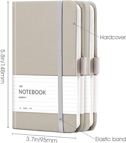 2 Pack Lined Classic Pocket Notebook Journal [ Leather Hard Cover ][ 100 gsm ] [ Ruled ] Premium Thick Paper with Inner Pocket 3.5"x 5.5" - Tan Gray in Saudi Arabia