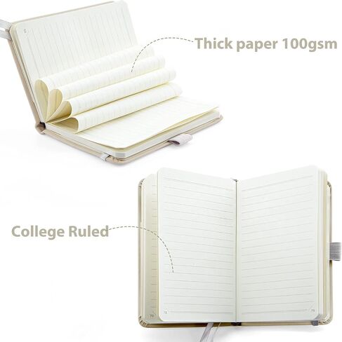 2 Pack Lined Classic Pocket Notebook Journal [ Leather Hard Cover ][ 100 gsm ] [ Ruled ] Premium Thick Paper with Inner Pocket 3.5"x 5.5" - Tan Gray in Saudi Arabia
