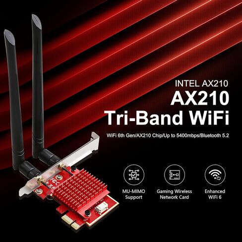 WiFi 6E AXE5400 PCIe Card | 5400Mbps Tri-Band 2.4GHz/5GHz/6GHz | Bluetooth 5.3, MU-MIMO, OFDMA | Ultra-Low Latency for Gaming Streaming | Supports Windows 10/11 64bit in Saudi Arabia