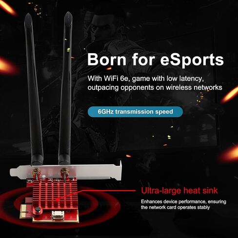 WiFi 6E AXE5400 PCIe Card | 5400Mbps Tri-Band 2.4GHz/5GHz/6GHz | Bluetooth 5.3, MU-MIMO, OFDMA | Ultra-Low Latency for Gaming Streaming | Supports Windows 10/11 64bit in Saudi Arabia