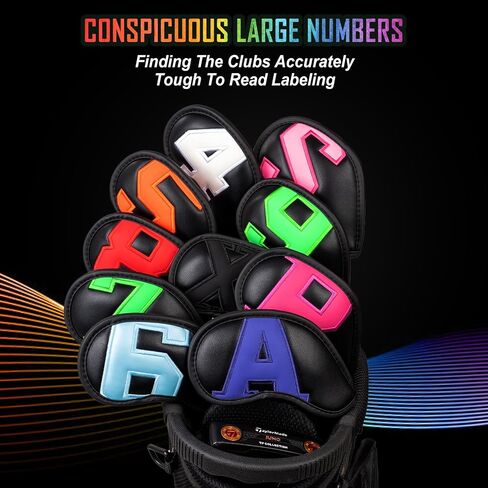 Golf Iron Club Covers Golf Head Covers Embroidered Leather Golf Club Covers for Irons with Number Tag for Callaway, Ping, Taylormade, Cobra, Etc in Saudi Arabia