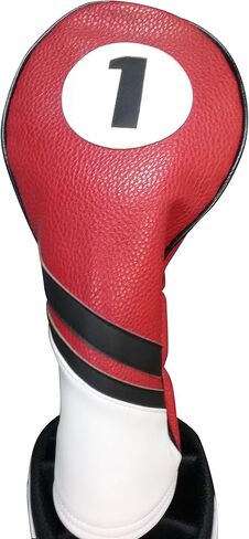 Majek Retro Golf Headcover Red Black and White Vintage Leather Style 1 Driver Head Cover Fits 460cc Drivers in Saudi Arabia