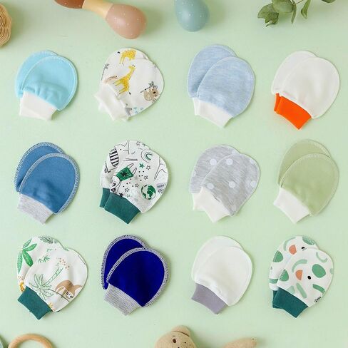 12 Pairs Baby Mittens Newborn Mittens No Scratch 100% Cotton Gloves Essentials for 0-9 Months Baby Boys Girls in Saudi Arabia