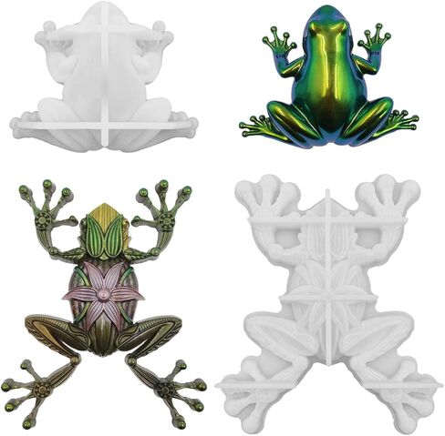 قطعتان من قوالب راتنج الضفدع ثلاثية الأبعاد، قالب راتنج السيليكون على شكل حيوان AIFUDA، قوالب سيليكون على شكل ضفدع نابض بالحياة للحرف اليدوية اليدوية في عيد الميلاد والهالوين وعيد الفصح وديكور خزائن سطح المكتب المنزلية in Kuwait