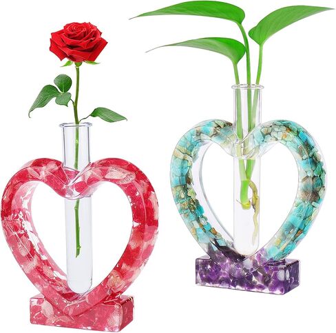 AIERSA Resin Molds Silicone for Vase Plant Propagation Station, Heart Shaped Epoxy Valentine's Resin Molds with 6 Test Tubes for Hydroponic, Flower Holder in Saudi Arabia