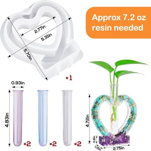 AIERSA Resin Molds Silicone for Vase Plant Propagation Station, Heart Shaped Epoxy Valentine's Resin Molds with 6 Test Tubes for Hydroponic, Flower Holder in Saudi Arabia