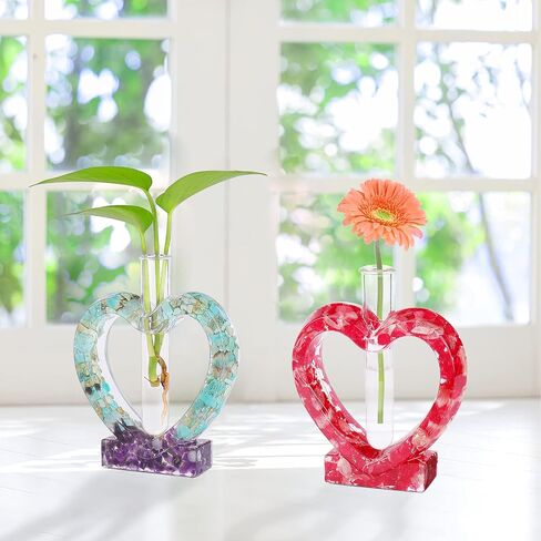 AIERSA Resin Molds Silicone for Vase Plant Propagation Station, Heart Shaped Epoxy Valentine's Resin Molds with 6 Test Tubes for Hydroponic, Flower Holder in Saudi Arabia