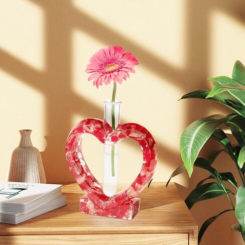 AIERSA Resin Molds Silicone for Vase Plant Propagation Station, Heart Shaped Epoxy Valentine's Resin Molds with 6 Test Tubes for Hydroponic, Flower Holder in Saudi Arabia