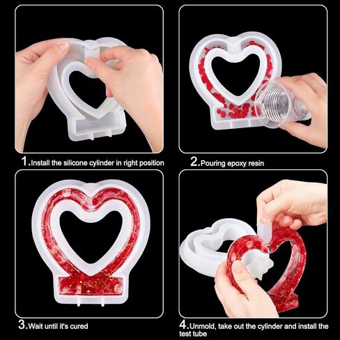 AIERSA Resin Molds Silicone for Vase Plant Propagation Station, Heart Shaped Epoxy Valentine's Resin Molds with 6 Test Tubes for Hydroponic, Flower Holder in Saudi Arabia