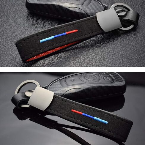 KE-KE 3-Color Flag Stripe Alcantara تطريز جلدي بندقية - سلسلة مفاتيح سوداء لجميع السيارات in Saudi Arabia