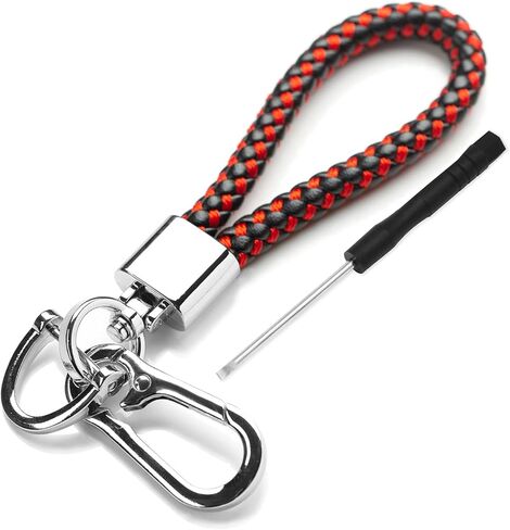 سلسلة مفاتيح BOOMIBOO لملحقات منظم مفاتيح السيارة مع حلقة على شكل حرف D مضفرة من الجلد من الألياف الدقيقة سلسلة مفاتيح عالمية للسيارة (أسود/أحمر 2) in Kuwait