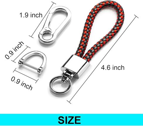 سلسلة مفاتيح BOOMIBOO لملحقات منظم مفاتيح السيارة مع حلقة على شكل حرف D مضفرة من الجلد من الألياف الدقيقة سلسلة مفاتيح عالمية للسيارة (أسود/أحمر 2) in Kuwait