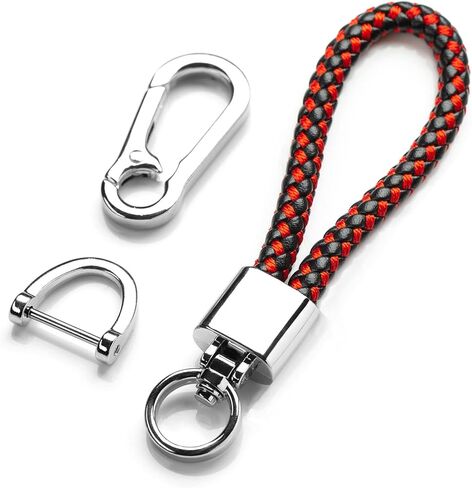 سلسلة مفاتيح BOOMIBOO لملحقات منظم مفاتيح السيارة مع حلقة على شكل حرف D مضفرة من الجلد من الألياف الدقيقة سلسلة مفاتيح عالمية للسيارة (أسود/أحمر 2) in Kuwait