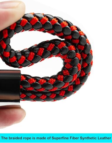 سلسلة مفاتيح BOOMIBOO لملحقات منظم مفاتيح السيارة مع حلقة على شكل حرف D مضفرة من الجلد من الألياف الدقيقة سلسلة مفاتيح عالمية للسيارة (أسود/أحمر 2) in Kuwait