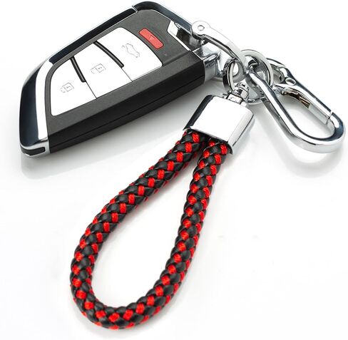 سلسلة مفاتيح BOOMIBOO لملحقات منظم مفاتيح السيارة مع حلقة على شكل حرف D مضفرة من الجلد من الألياف الدقيقة سلسلة مفاتيح عالمية للسيارة (أسود/أحمر 2) in Kuwait