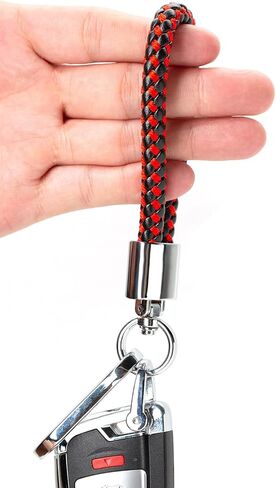 سلسلة مفاتيح BOOMIBOO لملحقات منظم مفاتيح السيارة مع حلقة على شكل حرف D مضفرة من الجلد من الألياف الدقيقة سلسلة مفاتيح عالمية للسيارة (أسود/أحمر 2) in Kuwait