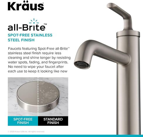 KRAUS Novis Single Handle Vessel Sink Bathroom Faucet with Pop-Up Drain in Spot Free Stainless Steel, KVF-1220SFS in Saudi Arabia