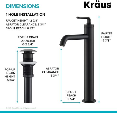 KRAUS Novis Single Handle Vessel Sink Bathroom Faucet with Pop-Up Drain in Spot Free Stainless Steel, KVF-1220SFS in Saudi Arabia