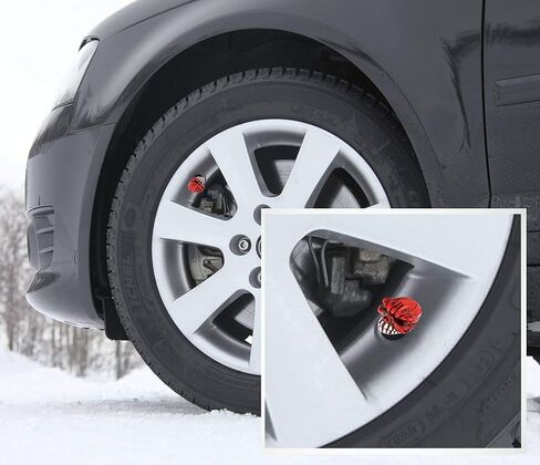 Arenbel Skull Valve Stem Cap 4 Pack Stem Covers for Cars SUVs Bike Bicycle Trucks Motorcycles, Attractive Car Accessories Red in Saudi Arabia