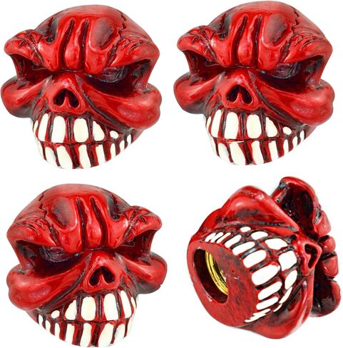 Arenbel Skull Valve Stem Cap 4 Pack Stem Covers for Cars SUVs Bike Bicycle Trucks Motorcycles, Attractive Car Accessories Red in Saudi Arabia
