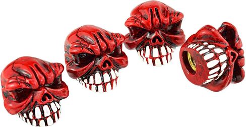 Arenbel Skull Valve Stem Cap 4 Pack Stem Covers for Cars SUVs Bike Bicycle Trucks Motorcycles, Attractive Car Accessories Red in Saudi Arabia