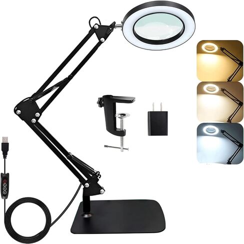 Magnifying Glass with Light and Stand, 10X Magnifying Lamp, 3 Color Modes Stepless Dimmable, 2-in-1 LED Lighted Desk Magnifier with Light for Reading, Crafts, Repair, Close Works in Saudi Arabia