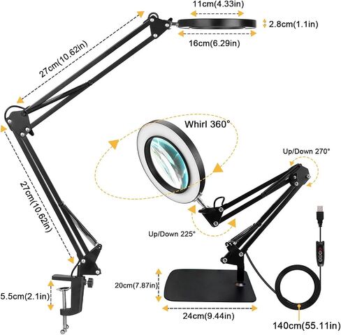 Magnifying Glass with Light and Stand, 10X Magnifying Lamp, 3 Color Modes Stepless Dimmable, 2-in-1 LED Lighted Desk Magnifier with Light for Reading, Crafts, Repair, Close Works in Saudi Arabia