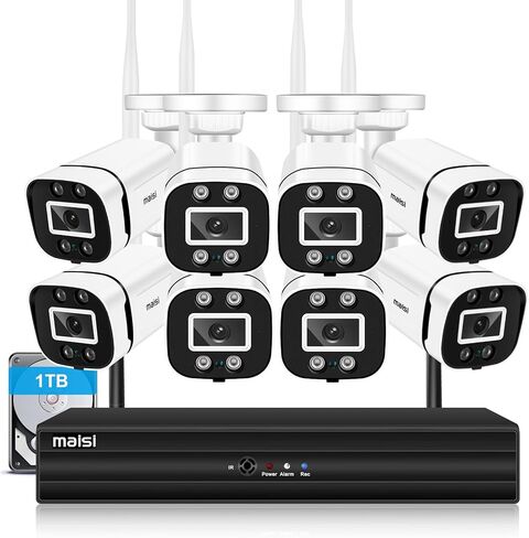 نظام كاميرا أمان لاسلكي 8 قنوات، نظام CCTV NVR بدقة 2 ميجابكسل مع محرك أقراص ثابتة سعة 1 تيرابايت، كاميرات IP WiFi خارجية 8X Bullet، تسجيل صوتي، رؤية نهارية/ليلية، اكتشاف الإنسان، تنبيه عبر البريد الإلكتروني للتطبيق in Kuwait