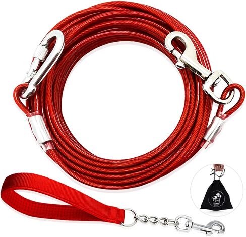 Tie Out Cable for Dogs Heavy Duty, Long Dog Leash 10ft with Carabiner & 13in Short Dog Leash with Padded Handle, Dog Chains for Outside Chew Proof, Dog Runner for Yard for Medium Large Dogs in Kuwait