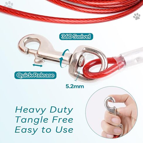 Tie Out Cable for Dogs Heavy Duty, Long Dog Leash 10ft with Carabiner & 13in Short Dog Leash with Padded Handle, Dog Chains for Outside Chew Proof, Dog Runner for Yard for Medium Large Dogs in Kuwait