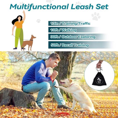 Tie Out Cable for Dogs Heavy Duty, Long Dog Leash 10ft with Carabiner & 13in Short Dog Leash with Padded Handle, Dog Chains for Outside Chew Proof, Dog Runner for Yard for Medium Large Dogs in Kuwait