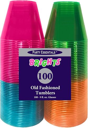 أكواب بلاستيكية من أساسيات الحفلات، عدد 100، ألوان نيون متنوعة in Kuwait