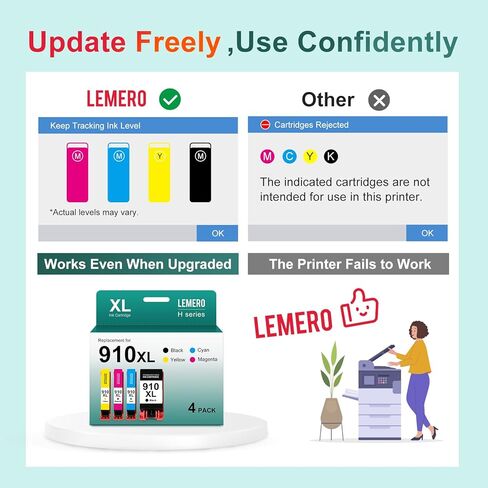 استبدال خرطوشة الحبر المعاد تصنيعها من LEMERO لحبر HP 910XL 910 لحبر Officejet Pro 8025e 8020 8028e 8035 خراطيش الحبر لحزمة خراطيش الحبر 910XL (4 عبوات BKCMY) in Kuwait