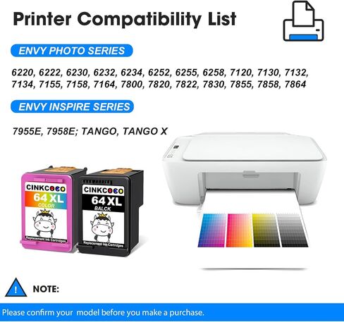 64XL Ink Cartridge Combo Pack Replacement for HP 64XL Ink Remanufactured Black and Color Work for Envy Photo 7858 7855 7120 7155 7158 7164 6255 6252 6232 Envy Inspire 7955e Tango X Printer (2-Pack) in Saudi Arabia