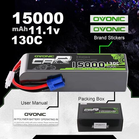 بطارية ليبو 3S من OVONIC بقدرة 15000 مللي أمبير في الساعة 11.1 فولت 130C RC مع موصل EC5 (عبوة من قطعتين) in Saudi Arabia