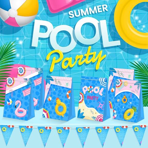 24 قطعة من أكياس هدايا حفلات حمام السباحة، مستلزمات حفلات حمام السباحة، حقائب هدايا صيفية لحفلات حمام السباحة، حقائب هدايا لحفلات حمام السباحة للأطفال على الشاطئ وديكورات حفلات أعياد الميلاد in Kuwait