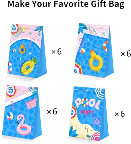 24 قطعة من أكياس هدايا حفلات حمام السباحة، مستلزمات حفلات حمام السباحة، حقائب هدايا صيفية لحفلات حمام السباحة، حقائب هدايا لحفلات حمام السباحة للأطفال على الشاطئ وديكورات حفلات أعياد الميلاد in Kuwait