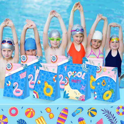 24 قطعة من أكياس هدايا حفلات حمام السباحة، مستلزمات حفلات حمام السباحة، حقائب هدايا صيفية لحفلات حمام السباحة، حقائب هدايا لحفلات حمام السباحة للأطفال على الشاطئ وديكورات حفلات أعياد الميلاد in Kuwait