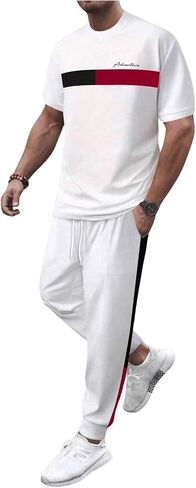 GORGLITTER Men's 2 Piece Set Color Block Letter Graphic Short Sleeve Tee and Sweatpants Tracksuits Set in Saudi Arabia