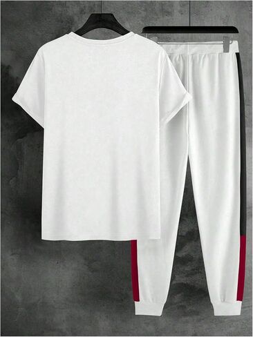 GORGLITTER Men's 2 Piece Set Color Block Letter Graphic Short Sleeve Tee and Sweatpants Tracksuits Set in Saudi Arabia