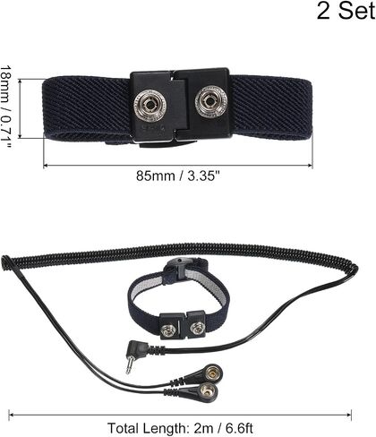 MECCANIXITY 2Pcs ESD Corded Anti Static Wrist Strap 6.6ft 2 Plug PU Adjustable Antistatic Bracelet Set Wired for Computer Electronics Repair Black in Saudi Arabia