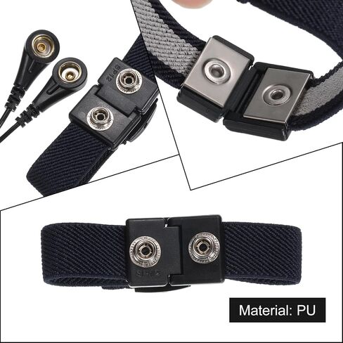 MECCANIXITY 2Pcs ESD Corded Anti Static Wrist Strap 6.6ft 2 Plug PU Adjustable Antistatic Bracelet Set Wired for Computer Electronics Repair Black in Saudi Arabia